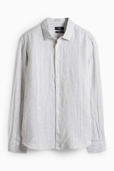 Hommes - Chemise en lin - regular fit - col Kent - à rayures - blanc crème
