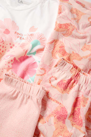 Enfants filles - Lot de 2 - léopard - pyjashort - 4 pièces - blanc / rose