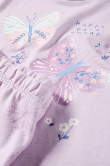 Kinderen: meisjes - Vlinder - shortama - 2-delig - glanseffect - lichtpaars