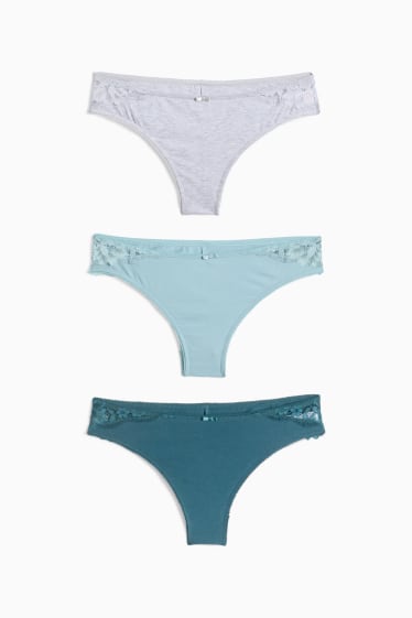 Femei - Multipack 3 perechi - chiloți stil brazilian - alb / turcoaz
