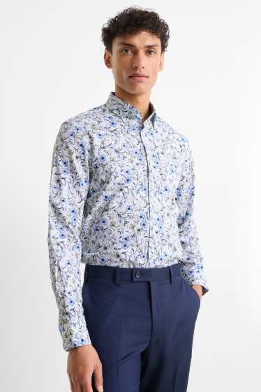 Heren - Business-overhemd - regular fit - button-down - met patroon - donkerblauw / wit