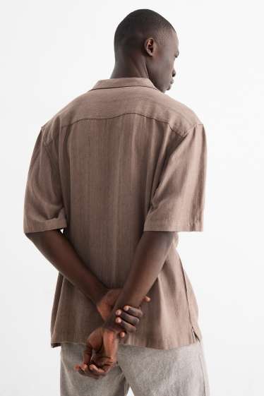 Unisex - Košile s lněným podílem - relaxed fit - klopový límec - hnědá