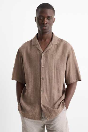 Unisex - Košile s lněným podílem - relaxed fit - klopový límec - hnědá