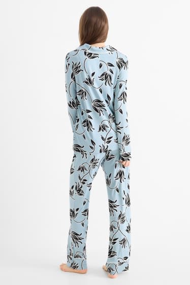 Dames - Pyjama van viscose - gebloemd - blauw