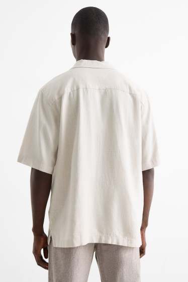 Pánské - Košile s lněným podílem - relaxed fit - klopový límec - světle béžová