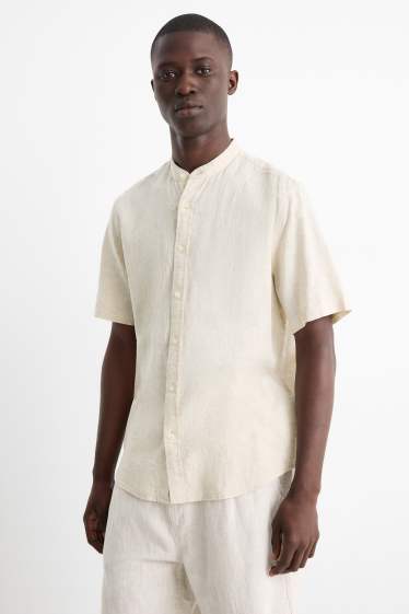 Unisex - Overhemd - regular fit - opstaande kraag - linnenmix - beige