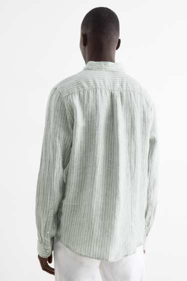 Hommes - Chemise en lin - regular fit - col Kent - à rayures - vert clair