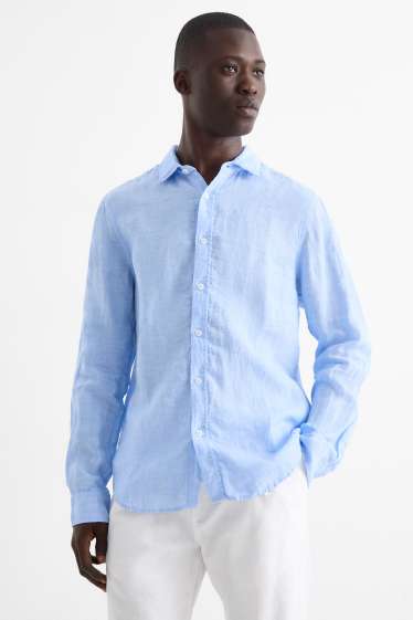 Hommes - Chemise en lin - regular fit - col kent - bleu clair