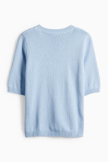 Damen - Strickpullover - kurzarm - hellblau