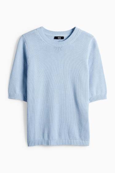 Damen - Strickpullover - kurzarm - hellblau