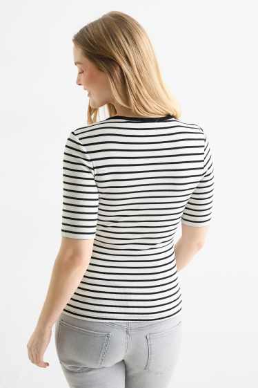 Donna - T-shirt per allattamento - slim fit - a coste - a righe - bianco / nero
