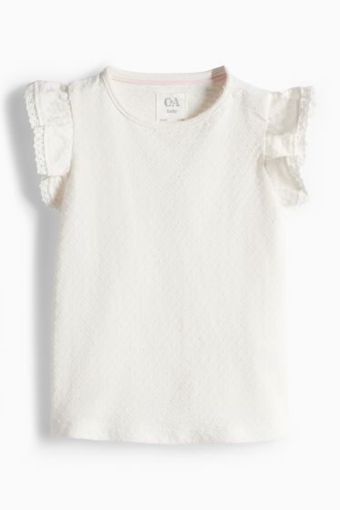 Baby: meisjes - Bloemetje - baby-outfit met haakwerk - 2-delig - wit / blauw