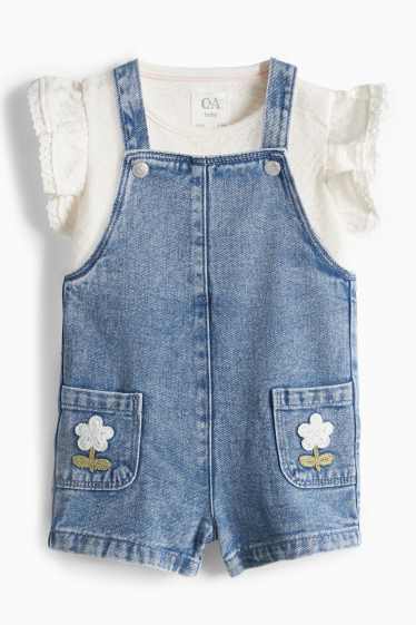 Baby: meisjes - Bloemetje - baby-outfit met haakwerk - 2-delig - wit / blauw