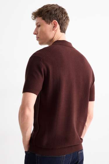 Hommes - Polo en maille - relaxed fit - texturé - bordeaux
