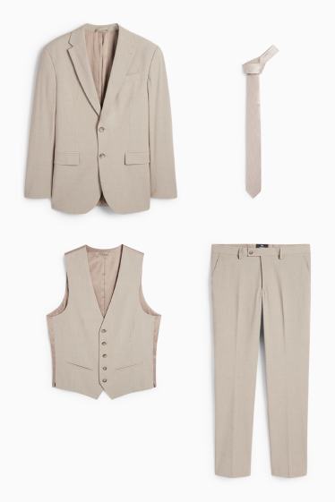 Herren - Anzug mit Krawatte - Regular Fit - Stretch - 4 teilig - beige