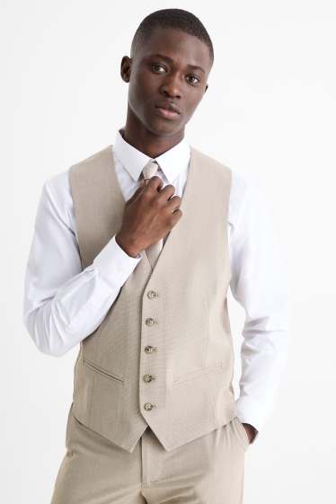 Herren - Anzug mit Krawatte - Regular Fit - Stretch - 4 teilig - beige