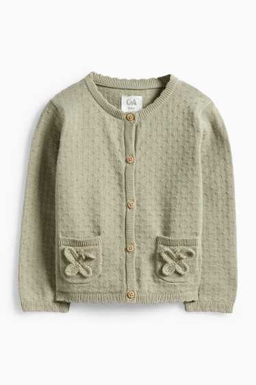 Miminka - dívky - Kardigan pro miminka s háčkovanými aplikacemi - zelená