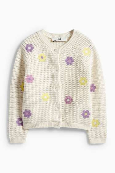 Kinder Mädchen - Blume - Strickjacke - strukturiert - cremeweiss