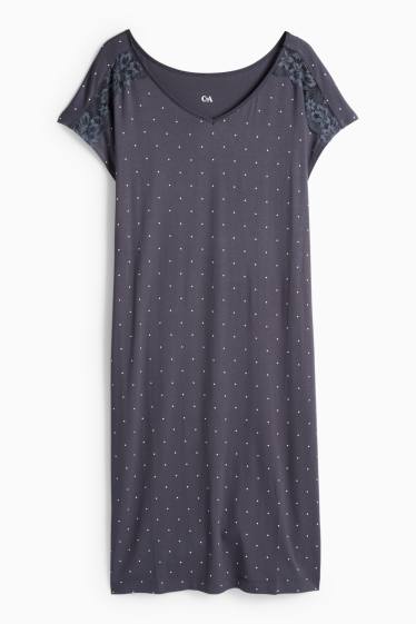 Dames - Nachthemd van viscose - met stippen - donkerblauw