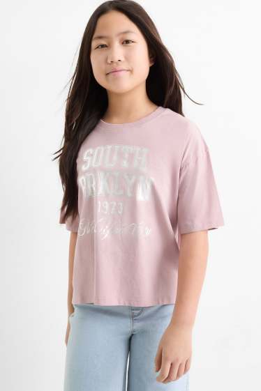 Děti - dívky - Brooklyn - tričko s krátkým rukávem - s lesklými efekty - růžová