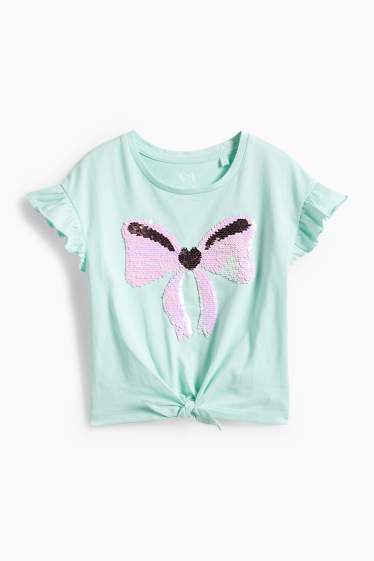 Copii - Fete - Fundă - tricou cu mânecă scurtă cu nod - aspect lucios - verde mentă