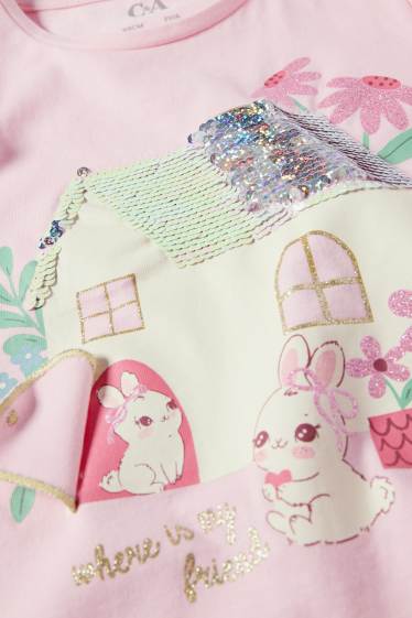 Enfants filles - Petit lapin - T-shirt - finition brillante - rose
