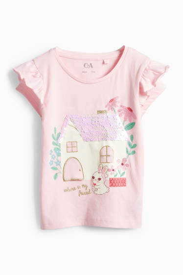 Enfants filles - Petit lapin - T-shirt - finition brillante - rose