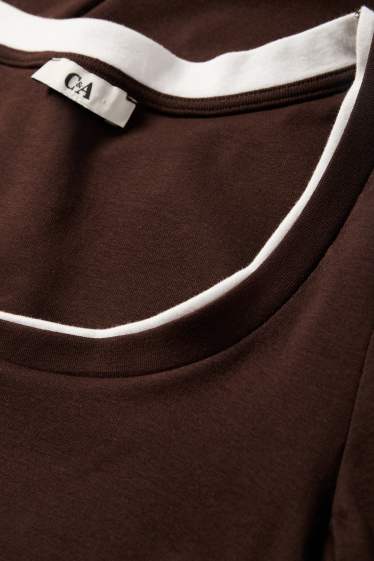 Mujer - Camiseta de manga larga - slim fit - look 2 en 1 - marrón oscuro