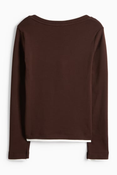 Mujer - Camiseta de manga larga - slim fit - look 2 en 1 - marrón oscuro