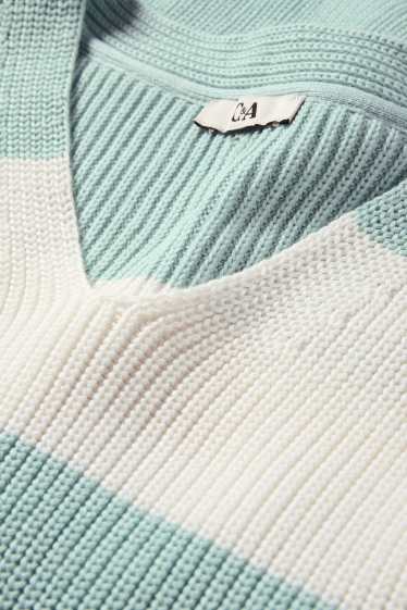 Damen - Strickpullover - kurzarm - gerippt - gestreift - mintgrün