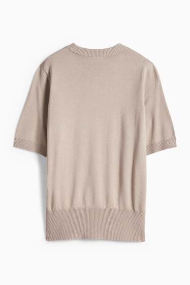 Femmes - Pull en maille - manches courtes - taupe