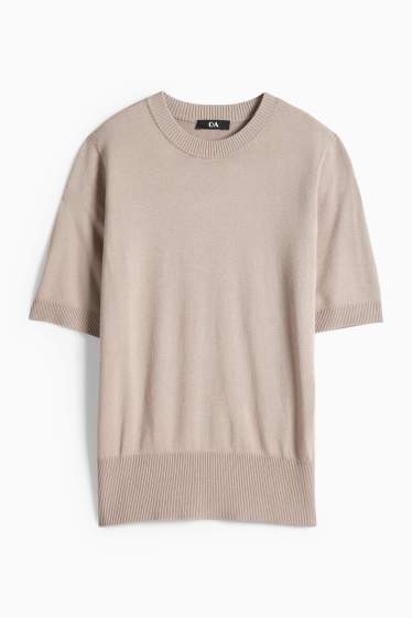 Femmes - Pull en maille - manches courtes - taupe