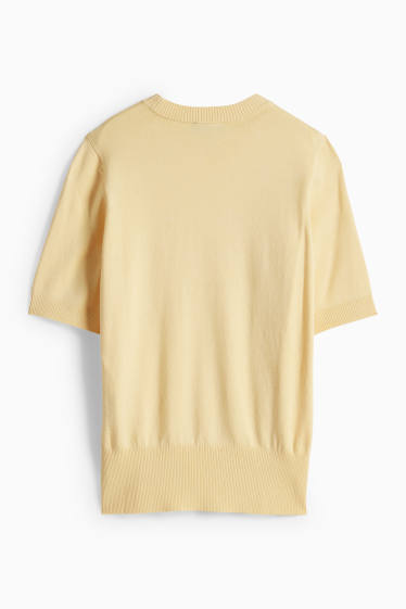 Dames - Gebreide trui - korte mouwen - geel