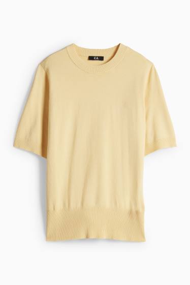 Dames - Gebreide trui - korte mouwen - geel