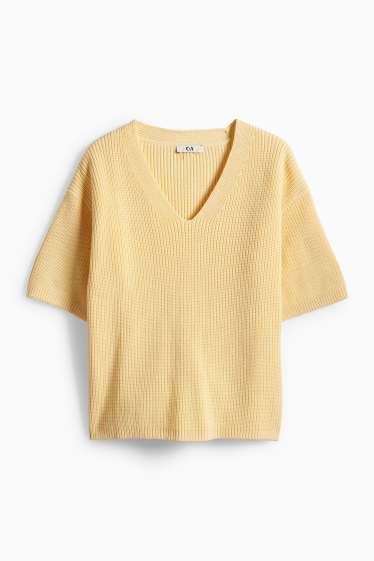 Damen - Strickpullover - kurzarm - gelb