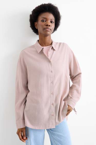 Women - Shirt blouse with linen content - dark rose