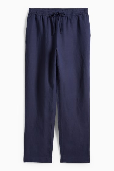 Women - Cloth trousers - mid-rise waist - tapered fit - linen blend - dark blue