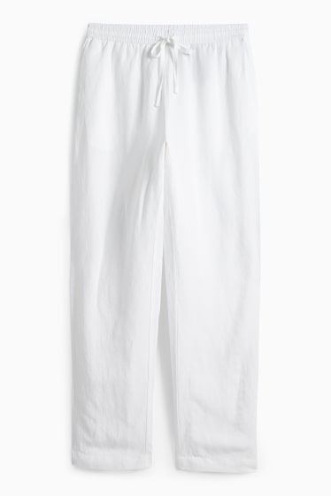 Dámské - Plátěné kalhoty - mid waist - tapered fit - lněná směs - bílá