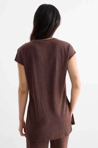 Damen - T-Shirt - Slim Fit - strukturiert - braun