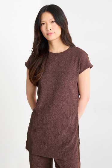 Damen - T-Shirt - Slim Fit - strukturiert - braun