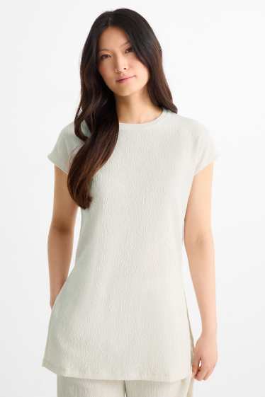 Damen - T-Shirt - Slim Fit - strukturiert - cremeweiß