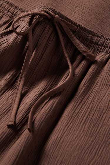 Femmes - Pantalon en toile - mid waist - wide leg - marron foncé