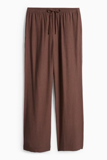 Femmes - Pantalon en toile - mid waist - wide leg - marron foncé