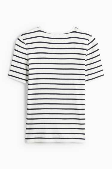 Damen - T-Shirt - Slim Fit - gerippt - gestreift - weiß / schwarz