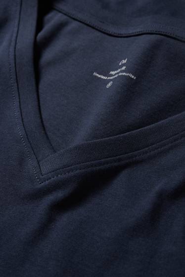 Dames - T-shirt met V-hals - regular fit - donkerblauw