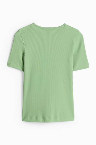 Dames - T-shirt - slim fit - ribstof - groen