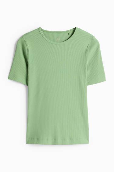 Dames - T-shirt - slim fit - ribstof - groen