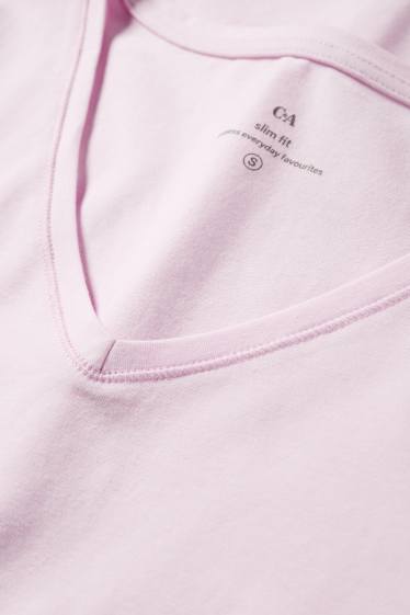 Donna - T-shirt scollo a V - slim fit - rosa