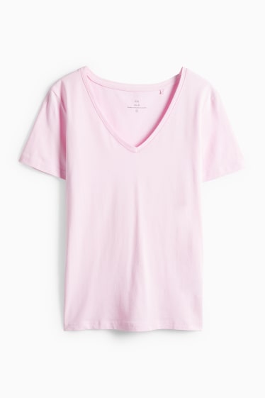 Donna - T-shirt scollo a V - slim fit - rosa