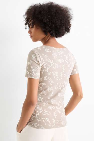 Damen - T-Shirt - Slim Fit - geblümt - beige